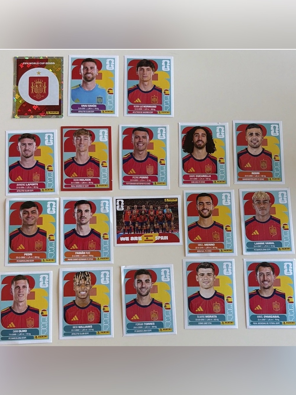 SPAIN Fifa WC Panini Player Stickers - includes red parallel